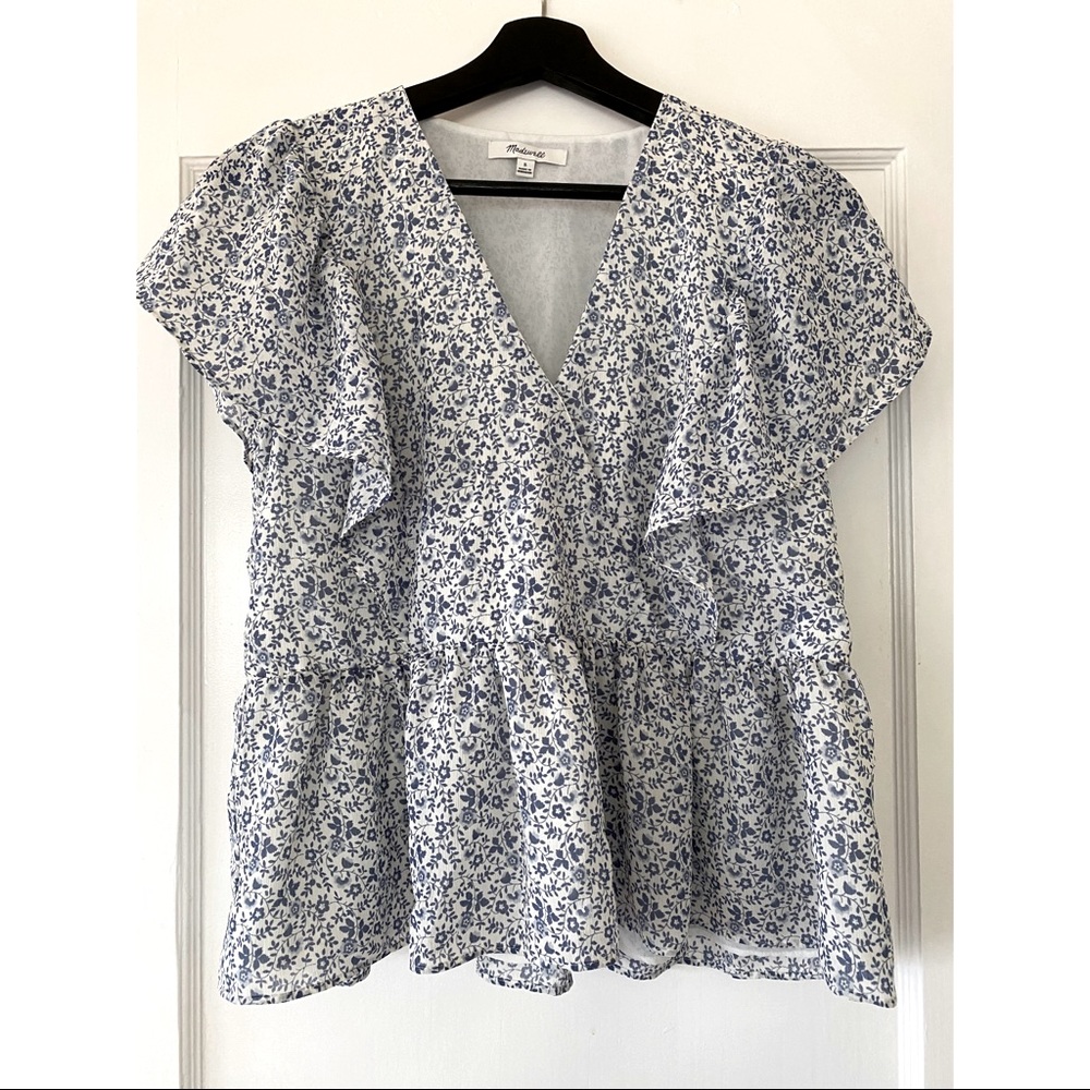 Madewell Georgette Ruffle-Sleeve Peplum Top